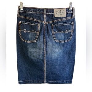 ▶️ Vintage Silver Jeans Denim Skirt Womens 28 Dark Wash Y2K 90s Midi